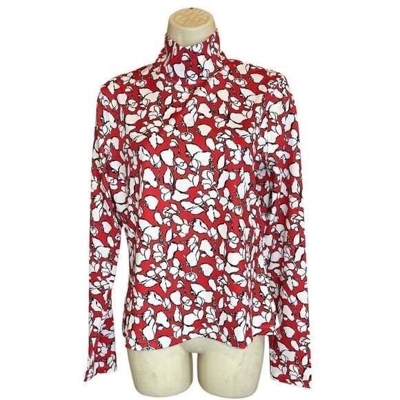Jason Wu Jersey Turtleneck in Abstract Floral Print in Plaster Red & White NWT S - Picture 6 of 10
